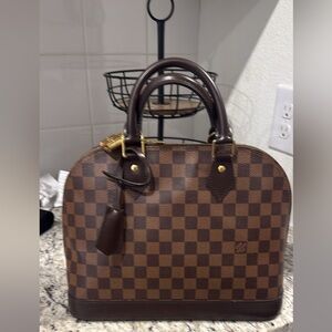 Louis Vuitton Alma PM Brown Check Satchel with Gold Hardware